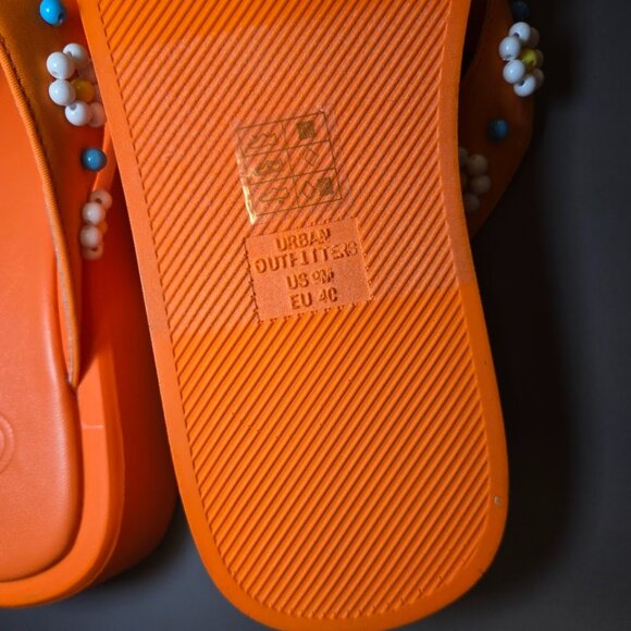 Urban Outfitters Orange Beaded Floral Flip Flops Platform Sandals Women’s 9 - Picture 5 of 5